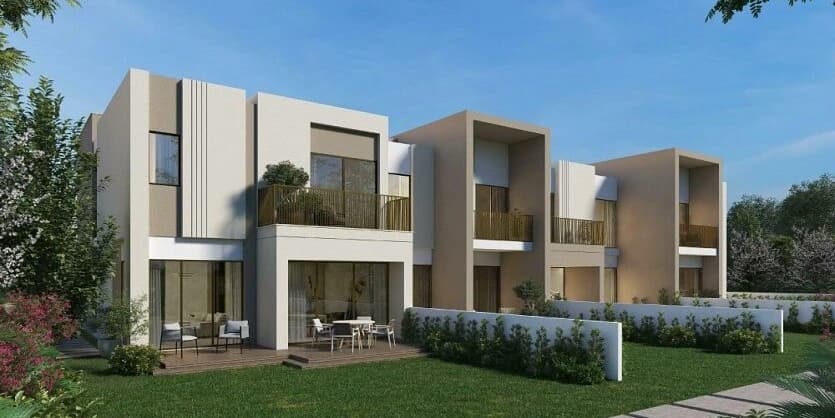 Split image comparing modern townhouse and high-rise apartment representing property choices in Dubai