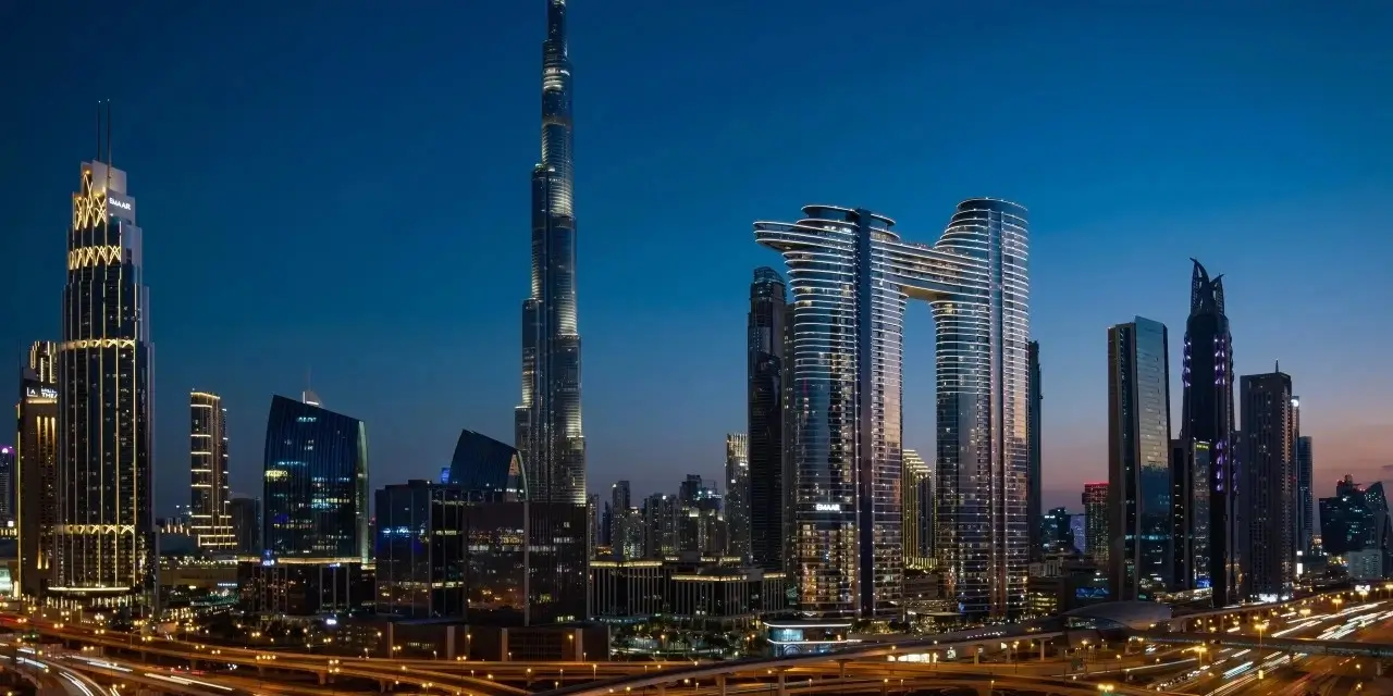 Dubai skyline with real estate developments and property statistics