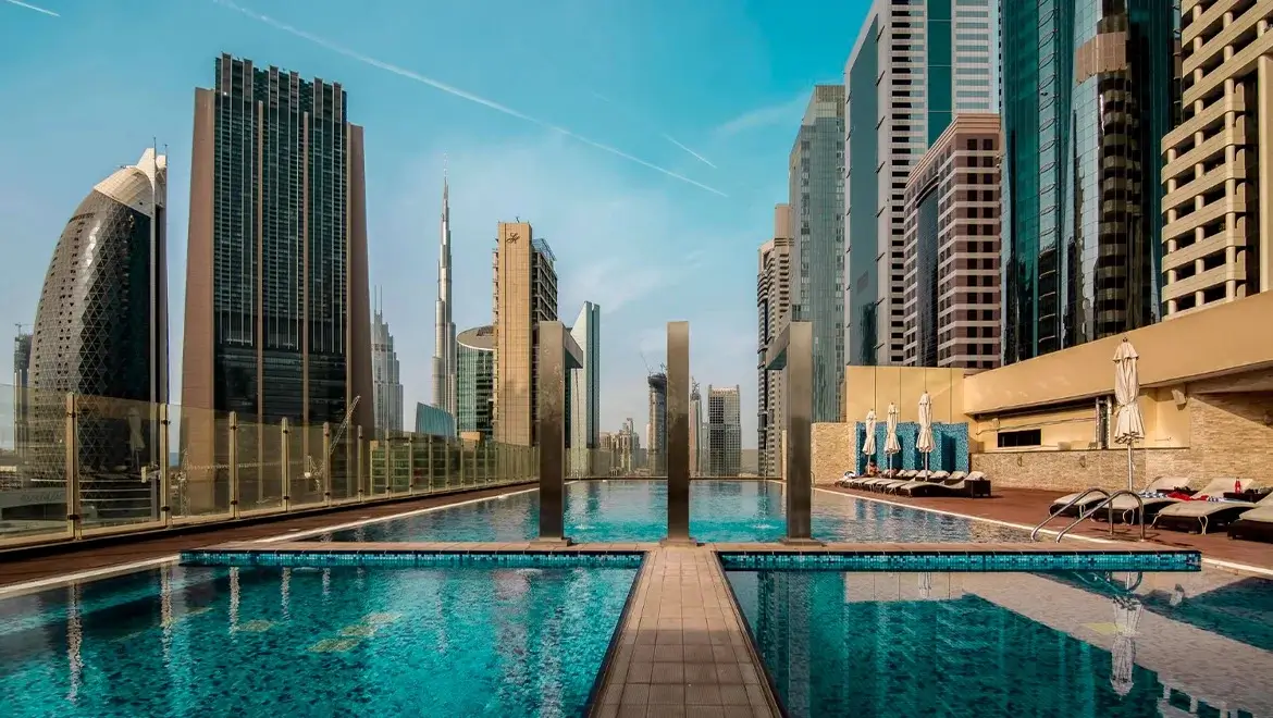 Luxury Dubai apartment with private pool overlooking the city skyline