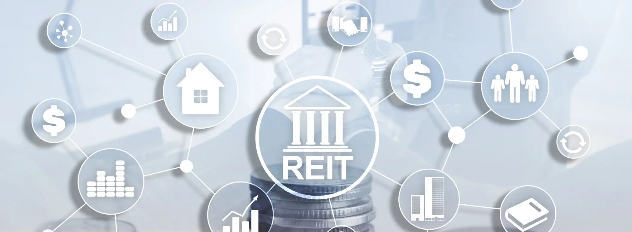 Dubai REITs investment concept with modern buildings and financial charts