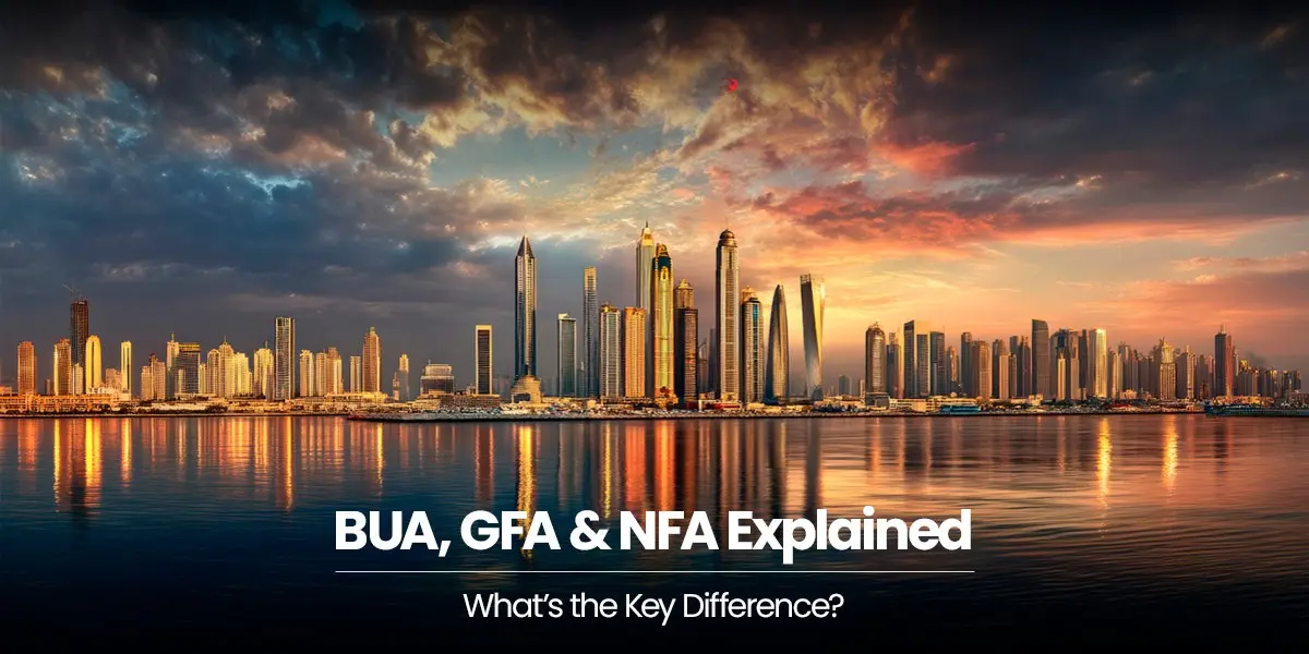 Dubai property floor plan illustrating the difference between GFA and BUA measurements